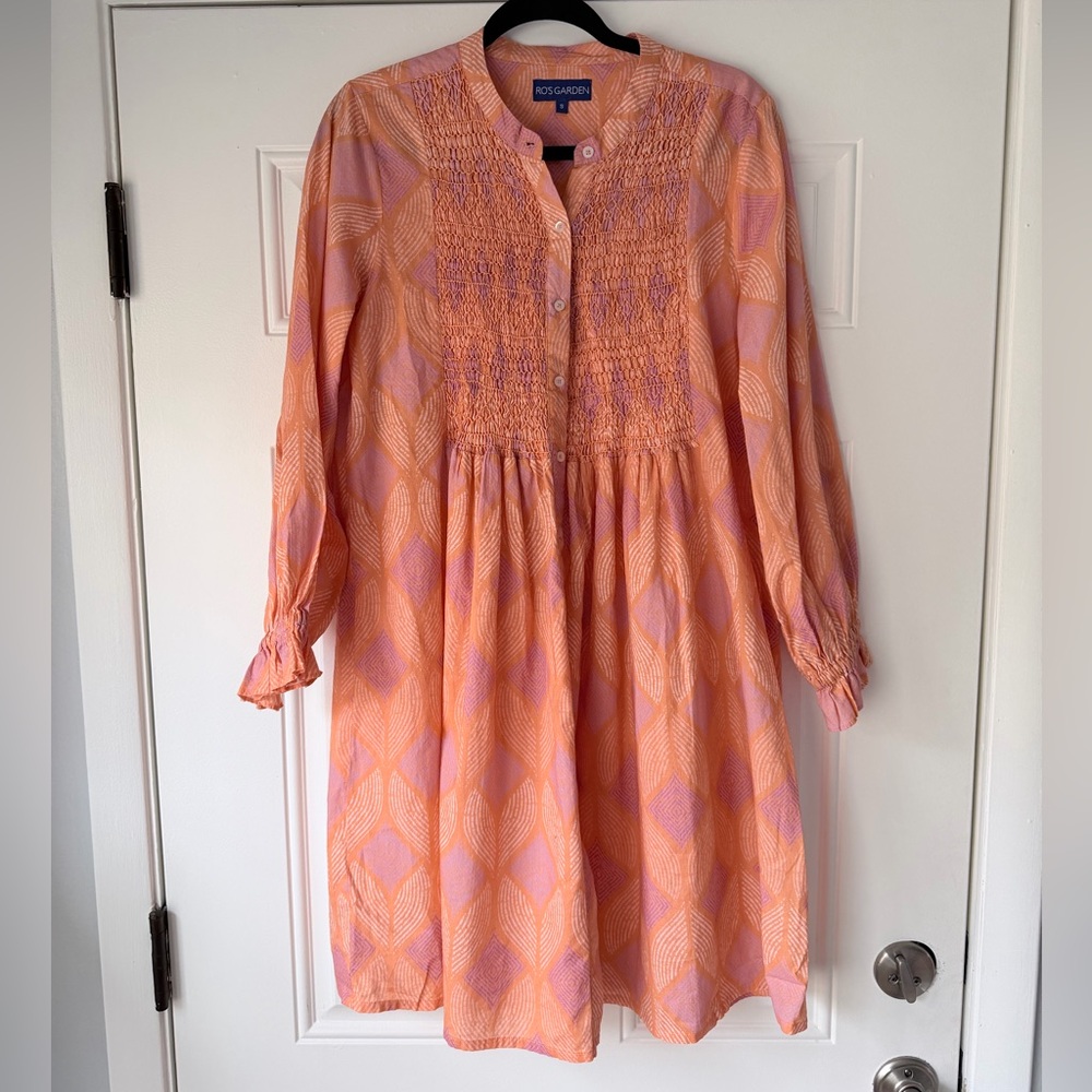 RO’S GARDEN SIZE S long sleeve a-line dress orange‎ 100% cotton